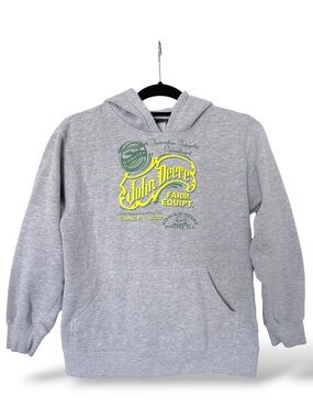 Vintage John Deere Youth L 14/16 Gray Farm Equipt Hoodie Pullover